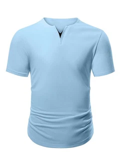 JMIERR Kurzarmshirt T-Shirt Herren V-Ausschnitt Hellblau/Blau
