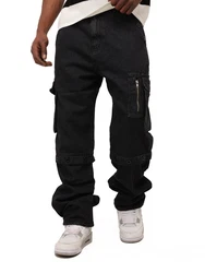 Denim House Loose-fit-Jeans Herren Baggy Jeans Double Knee Pant Schwarz