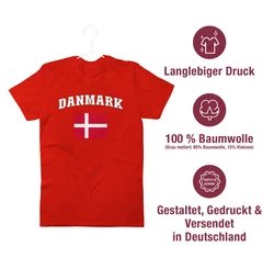 Shirtracer T-Shirt Danmark Schriftzug mit Flagge 2024 Fußball EM Fanartikel Dunkelrot/Rot