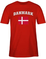 Shirtracer T-Shirt Danmark Schriftzug mit Flagge 2024 Fußball EM Fanartikel Dunkelrot/Rot