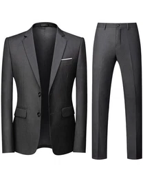 Anzug (2 tlg, Sakko & Hose) Herren Anzug Slim Fit Einreihig Businessanzug mit 2 Knpfen