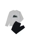 Lacoste Pyjama Schlafanzug Pyjama-Set mit Samt-Logo Grau/Silber/Hellgrau