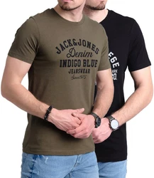 Jack & Jones Print Shirt Logo T-Shirt Dunkelgrün/Lila/Khaki/Blau