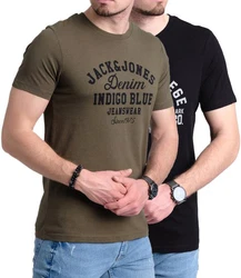 Jack & Jones Print Shirt Logo T-Shirt Dunkelgrün/Lila/Khaki/Blau