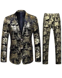 Allthemen Anzug Jacquard Smoking Slim Fit (2 tlg, Sakko & Hose) Beige/Gold/Braun/Gelb