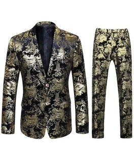 Allthemen Anzug Jacquard Smoking Slim Fit (2 tlg, Sakko & Hose) Beige/Gold/Braun/Gelb