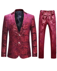 Allthemen Anzug Jacquard Smoking Slim Fit (2 tlg, Sakko & Hose) Rosa/Dunkelrot/Rot/Bordeaux