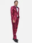 Allthemen Anzug Jacquard Smoking Slim Fit (2 tlg, Sakko & Hose) Rosa/Dunkelrot/Rot/Bordeaux