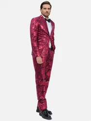 Allthemen Anzug Jacquard Smoking Slim Fit (2 tlg, Sakko & Hose) Rosa/Dunkelrot/Rot/Bordeaux