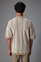 Next Kurzarmhemd Strickpullover mit Knopfleiste und Kuba-Kragen Beige/Braun/Rot/Khaki
