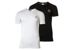 Versace T-Shirt Herren T-Shirt, 2er Pack, Rundhals Schwarz/Weiß/Dunkelblau/Lila