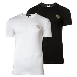 Versace T-Shirt Herren T-Shirt, 2er Pack, Rundhals Schwarz/Weiß/Dunkelblau/Lila