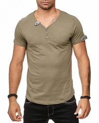 Frchtl T-Shirt mit Knopfleiste Dunkelgrün/Khaki
