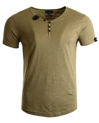 Frchtl T-Shirt mit Knopfleiste Dunkelgrün/Khaki