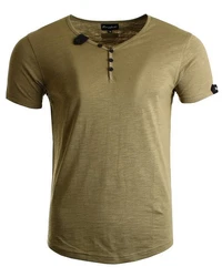 Frchtl T-Shirt mit Knopfleiste Dunkelgrün/Khaki