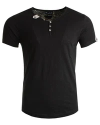 Frchtl T-Shirt mit Knopfleiste Schwarz/Dunkelgrau/Dunkelgrün/Grau