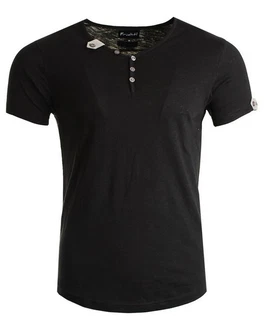 Frchtl T-Shirt mit Knopfleiste Schwarz/Dunkelgrau/Dunkelgrün/Grau