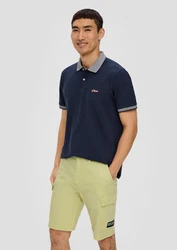 s.Oliver Stoffhose Jeans-Shorts Straight Leg High Rise Cargotaschen Dunkelblau/Beige/Blau
