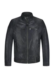 Milestone Lederjacke MSParker Dunkelblau/Schwarz/Dunkelgrau