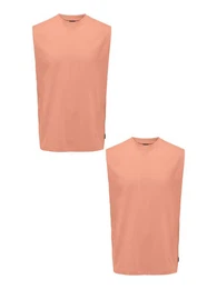 T-Shirt Shirt 2er-Set lockeres Rundhals Tanktop (2-tlg) 7552 in Neon Orange