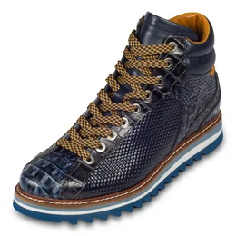 Leder Sneaker-Stiefel blau, raffinierte Prgung und Reiverschlu Sneaker Handgefertigt in Italien