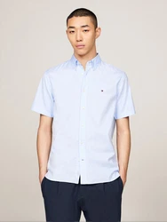 Tommy Hilfiger Kurzarmhemd FLEX POPLIN RF SHIRT S/S mit Hemdblusenkragen Hellblau/Blau
