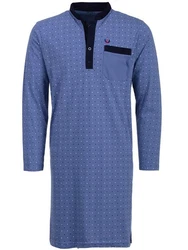 Henry Terre Nachthemd Langarm Stehkragen Blau/Dunkelblau/Lila/Grau