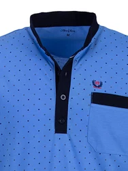 Henry Terre Nachthemd Langarm Stehkragen Blau/Hellblau