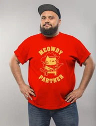 MoonWorks Herren T-Shirt Meowdy Partner Meme Cowboy Katze Rot/Dunkelrot/Bordeaux/Weiß