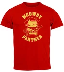 MoonWorks Herren T-Shirt Meowdy Partner Meme Cowboy Katze Rot/Dunkelrot/Bordeaux/Weiß