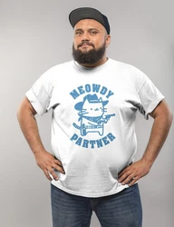 MoonWorks Herren T-Shirt Meowdy Partner Meme Cowboy Katze Weiß/Hellblau