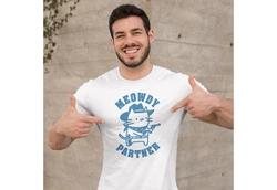 MoonWorks Herren T-Shirt Meowdy Partner Meme Cowboy Katze Weiß/Hellblau