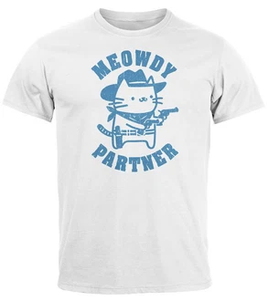 MoonWorks Herren T-Shirt Meowdy Partner Meme Cowboy Katze Weiß/Hellblau MoonWorks Herren T-Shirt Meowdy Partner Meme Cowboy Katze Weiß/Hellblau