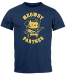 MoonWorks Herren T-Shirt Meowdy Partner Meme Cowboy Katze Dunkelblau/Rot/Blau/Weiß/Lila/Braun/Gelb