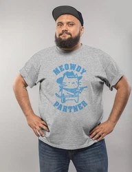 MoonWorks Herren T-Shirt Meowdy Partner Meme Cowboy Katze Hellblau/Weiß/Grau/Blau/Rot