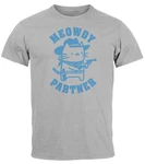 MoonWorks Herren T-Shirt Meowdy Partner Meme Cowboy Katze Hellblau/Weiß/Grau/Blau/Rot