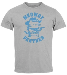 MoonWorks Herren T-Shirt Meowdy Partner Meme Cowboy Katze Hellblau/Weiß/Grau/Blau/Rot