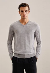 seidensticker Strickpullover V-Neck Grau/Hellgrau