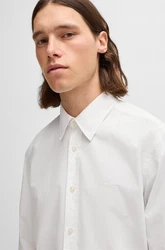 BOSS ORANGE Langarmhemd Relegant mit BOSS Stickerei Grau/Weiß/Creme