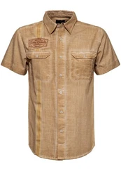 KingKerosin Kurzarmhemd Motor Service Workwear Style Braun/Beige/Khaki