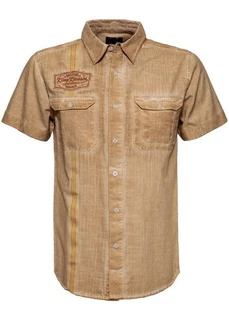 KingKerosin Kurzarmhemd Motor Service Workwear Style Braun/Beige/Khaki