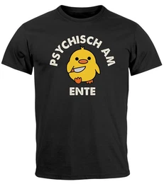 Print-Shirt Herren T-Shirt Psychisch am Ente Messer Witz Wortspiel Statement mit Print