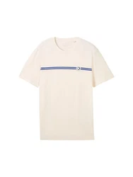 TOM TAILOR Denim T-Shirt mit Logo Print Khaki/Beige/Weiß