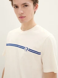 TOM TAILOR Denim T-Shirt mit Logo Print Khaki/Beige/Weiß
