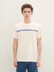 TOM TAILOR Denim T-Shirt mit Logo Print Khaki/Beige/Weiß