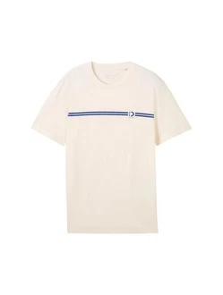 TOM TAILOR Denim T-Shirt mit Logo Print Khaki/Beige/Weiß