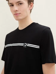 TOM TAILOR Denim T-Shirt mit Logo Print schwarz/weiß