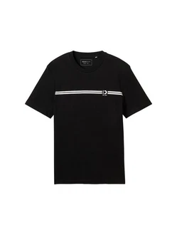 TOM TAILOR Denim T-Shirt mit Logo Print schwarz/weiß