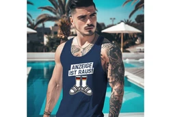 MoonWorks Herren Tanktop Alman Anzeige ist raus Meme Witz Deutschland Parodie Blau/Dunkelgrau/Dunkelblau/Rot