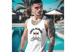 MoonWorks Herren Tanktop 100 Prozent Alman Meme Witz Deutschland Rot/Dunkelblau/Schwarz